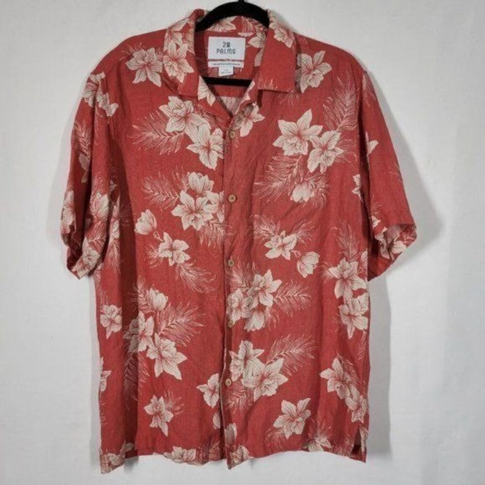 28 Palms‎ Men's Relaxed Fit Silk + Linen Tropical Resort Wear Top Bahamas Travel